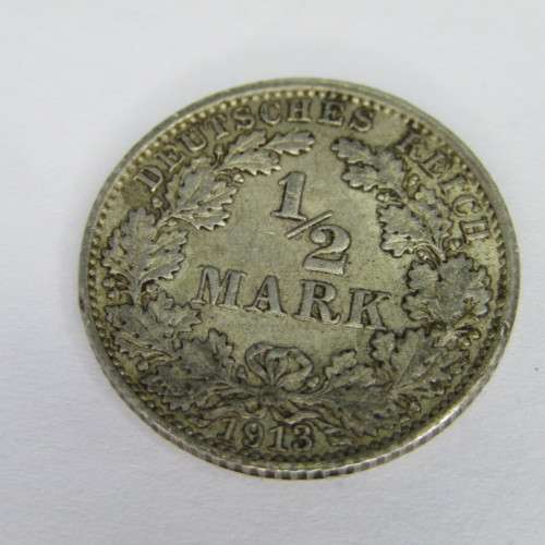 1913 J German Empire silver Half Mark - XF+/AU