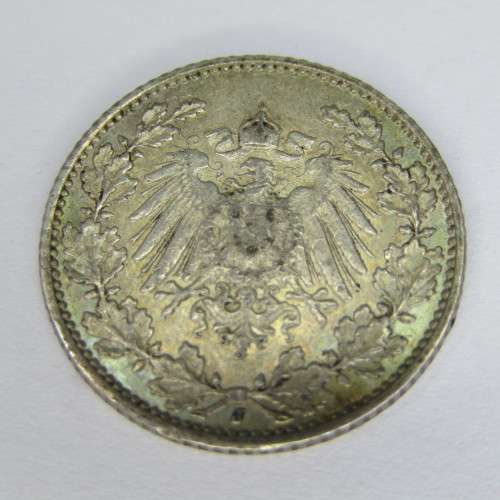 1913 J German Empire silver Half Mark - XF+/AU