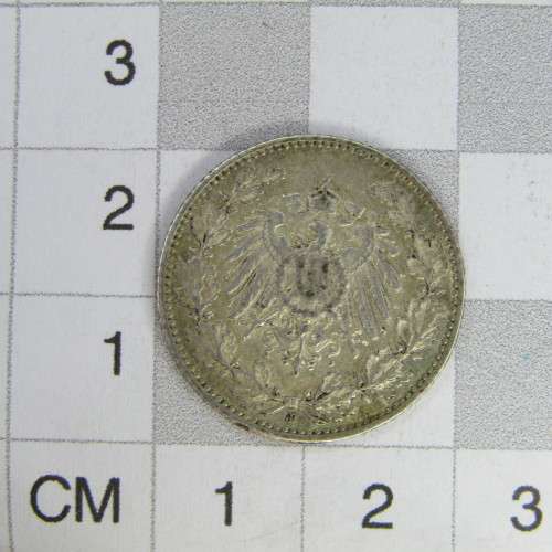 1913 J German Empire silver Half Mark - XF+/AU