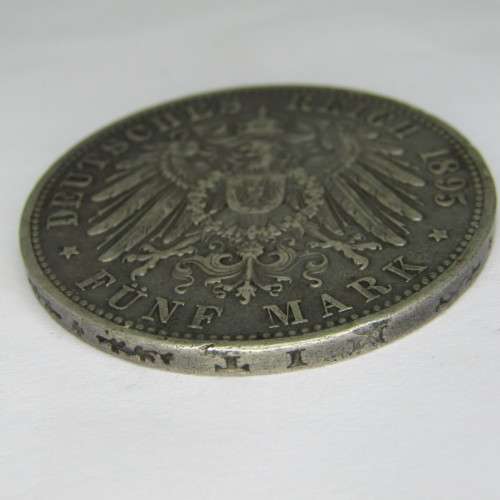 1895 D German States Bavaria 5 Mark - crown coin size - VF+/aXF