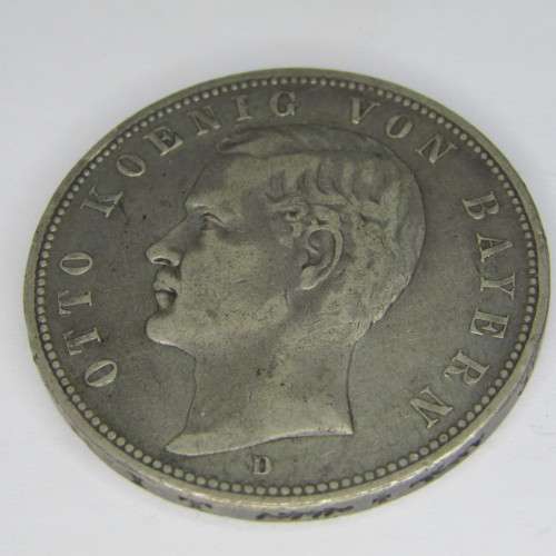 1895 D German States Bavaria 5 Mark - crown coin size - VF+/aXF