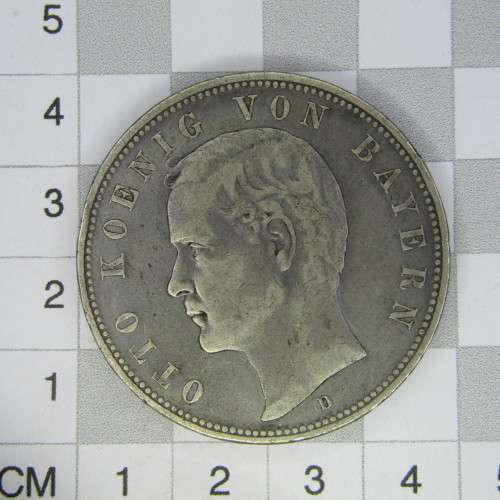 1895 D German States Bavaria 5 Mark - crown coin size - VF+/aXF