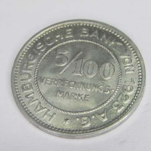 1923 German States Hamburg Reckoning token 5/100th Mark