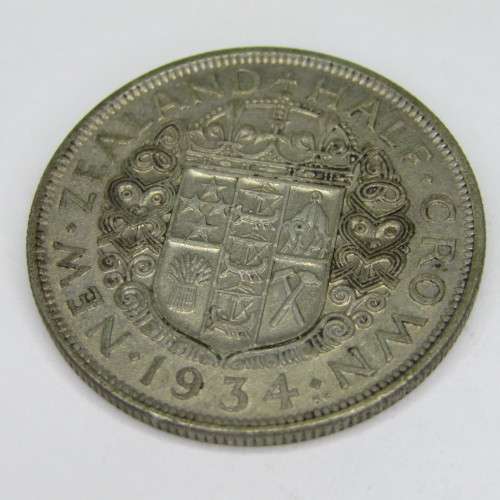 1934 New Zealand Silver Half Crown - VF+/XF