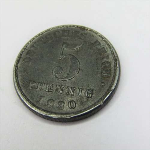 1920 German Empire 5 Pfennig - `J` with cracked die through shield