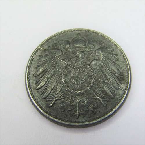 1920 German Empire 5 Pfennig - `J` with cracked die through shield