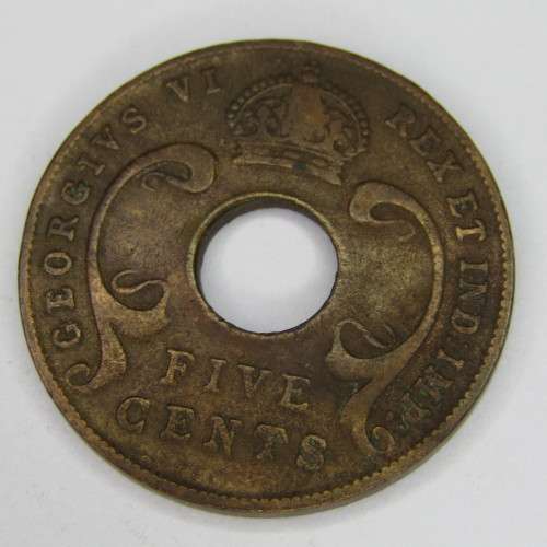 1941 set of 2 East Africa 5 Cent coins - `I` mintmark and no mintmark