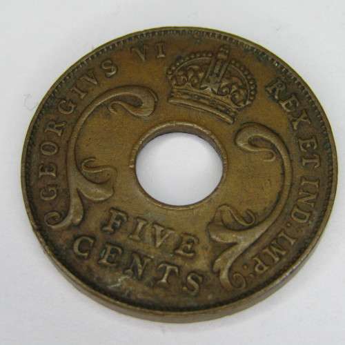 1941 set of 2 East Africa 5 Cent coins - `I` mintmark and no mintmark