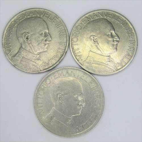 Lot of 3 Italy 2 Lire coins - 1925, 1926 and 1927