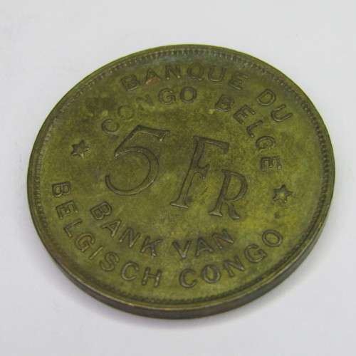1947 Belgium Congo 5 Franc - aXF but bad strike on `Congo`
