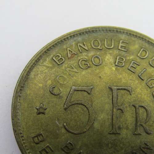 1947 Belgium Congo 5 Franc - aXF but bad strike on `Congo`