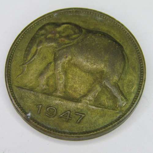1947 Belgium Congo 5 Franc - aXF but bad strike on `Congo`