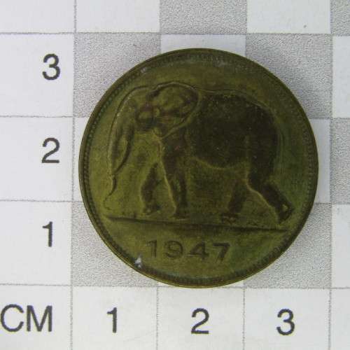 1947 Belgium Congo 5 Franc - aXF but bad strike on `Congo`