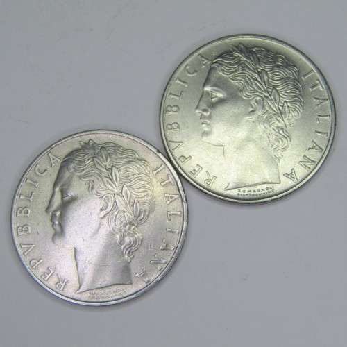 1956 and 1957 Italy 100 Lire coins - XF+ - sold as a lot