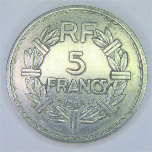 1945 France aluminum `B` 5 Franc - XF+