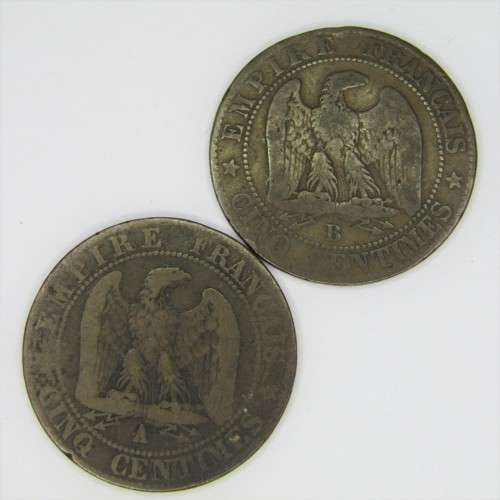 1854 France 5 Centimes - A and B mintmarks - lot of 2