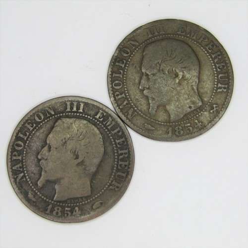 1854 France 5 Centimes - A and B mintmarks - lot of 2