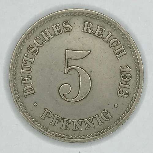 1913 German Empire 5 Pfennig with J mintmark - XF+ - very scarce
