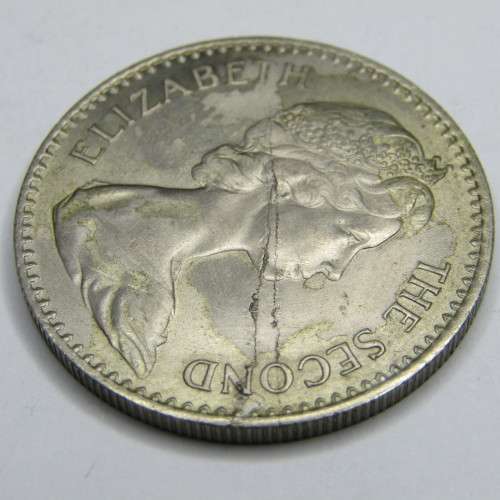 1964 Rhodesia Half Crown - large metal flaw - mint error