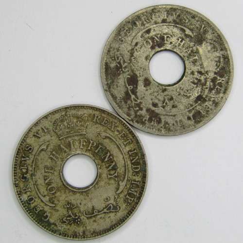 Lot of 8 British West Africa Half Pennies - 1916, 1919, 1935, 1936, 1937, 1944, 1947 and 1949