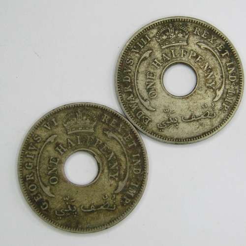 Lot of 8 British West Africa Half Pennies - 1916, 1919, 1935, 1936, 1937, 1944, 1947 and 1949