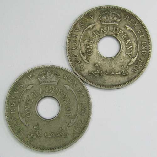 Lot of 8 British West Africa Half Pennies - 1916, 1919, 1935, 1936, 1937, 1944, 1947 and 1949