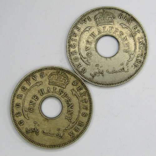 Lot of 8 British West Africa Half Pennies - 1916, 1919, 1935, 1936, 1937, 1944, 1947 and 1949
