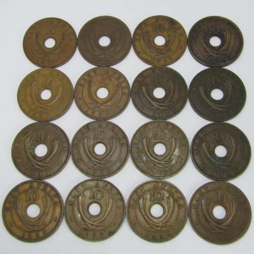 Lot of 16 East Africa 10 Cent coins - different years