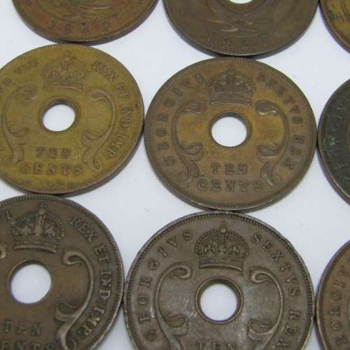 Lot of 16 East Africa 10 Cent coins - different years