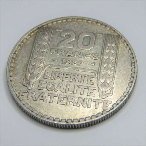 1929 France Silver 20 Francs - aXF