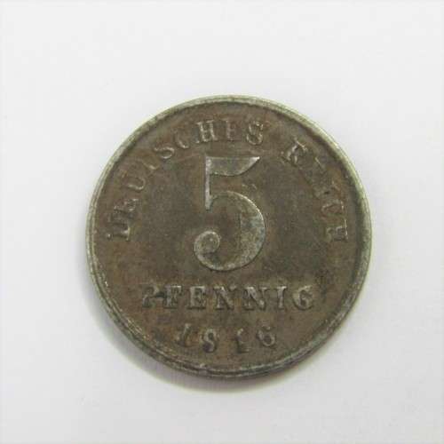 1916 German Empire 5 Pfennig with `G` mintmark - cracked die through shield