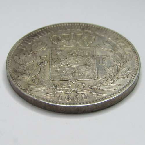 1868 Belgium 5 Francs - position A.KM#24