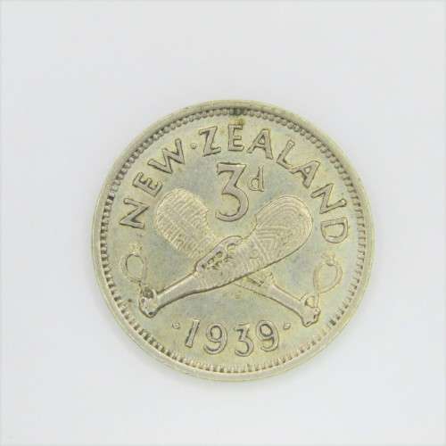 1939 New Zealand Silver 3d Three Pence - AU+