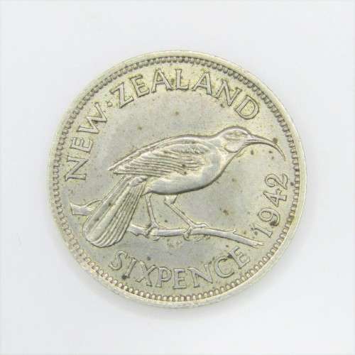 1942 New Zealand Sixpence - AU+ -