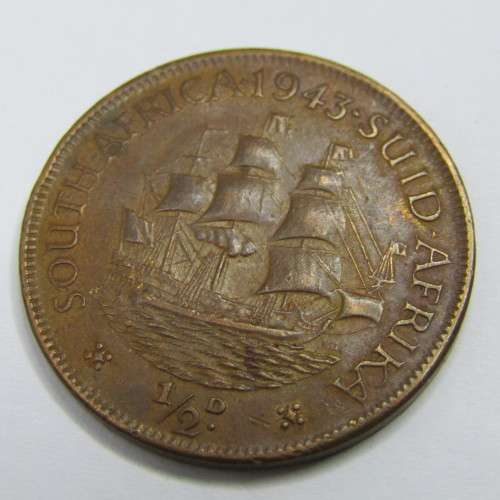 1943 SA Union Half Penny - EF+ - metal flaw obverse