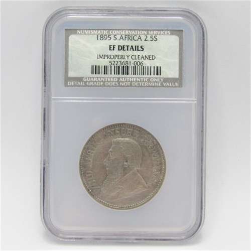 1895 ZAR Paul Kruger 2 1/2 Shilling Half Crown graded  - EF Details - improperly cleaned - by NCS