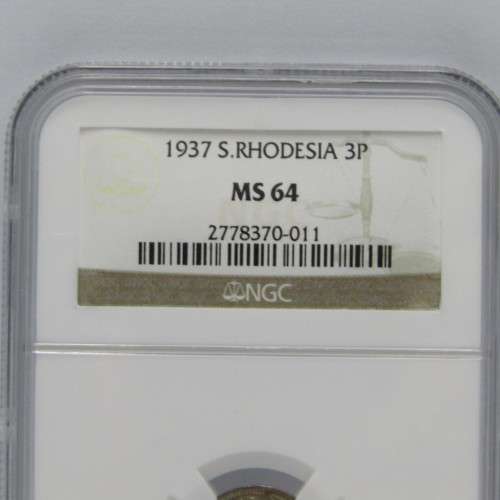 1937 Southern Rhodesia Silver 3 Pence graded MS 64 by NGC