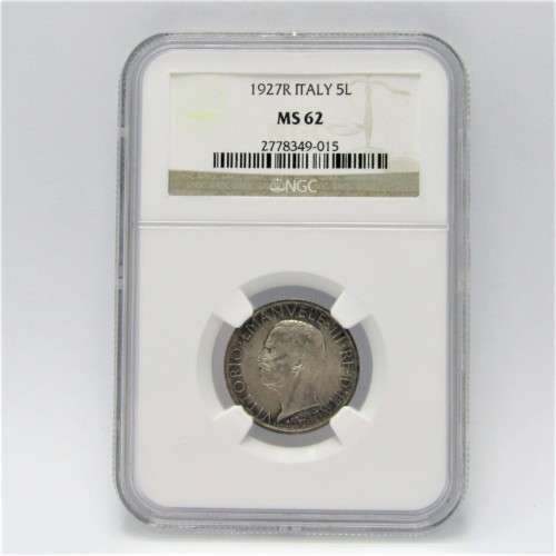 1927 Italy 5 Lire graded MS 62 by NGC