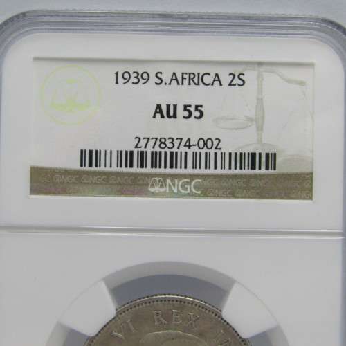 1939 Union of South Africa 2 Shilling- graded AU 55 by NGC
