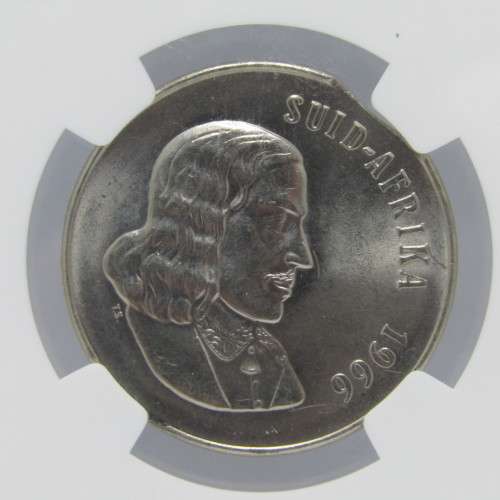 1966 South Africa 50c error coin with curved clip graded mint error MS 63 by NGC