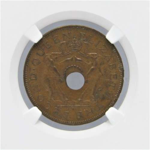 1963 Rhodesia Penny offset center hole mint error AU 58 BN graded by NGC