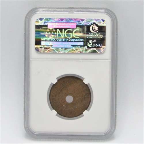 1963 Rhodesia Penny offset center hole mint error AU 58 BN graded by NGC
