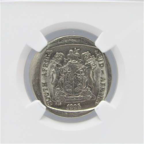 1995 South Africa Mint Error South Africa R5 broadstruck graded mint error MS 61 by NGC