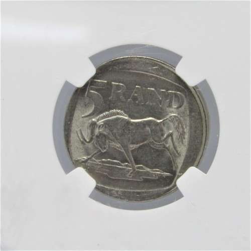 1995 South Africa Mint Error South Africa R5 broadstruck graded mint error MS 61 by NGC