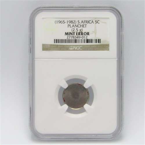 1965 - 1982 South Africa 5c Planchet 2.5g mint error graded by NGC