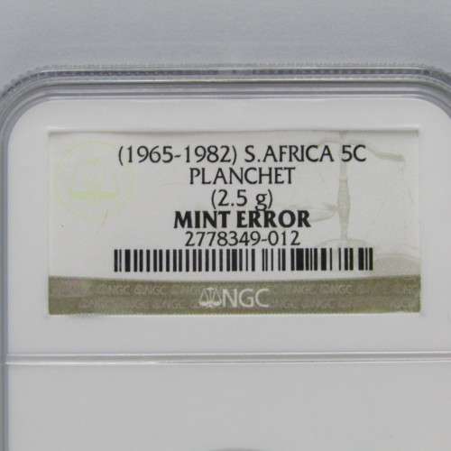 1965 - 1982 South Africa 5c Planchet 2.5g mint error graded by NGC