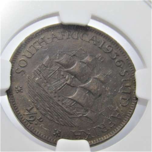 1936 SA Union 1/2P Half Penny graded AU 58 BN graded by NGC