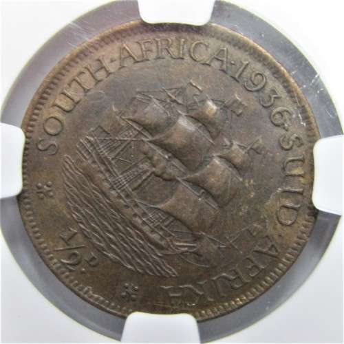 1936 SA Union 1/2P Half Penny graded AU 58 BN graded by NGC