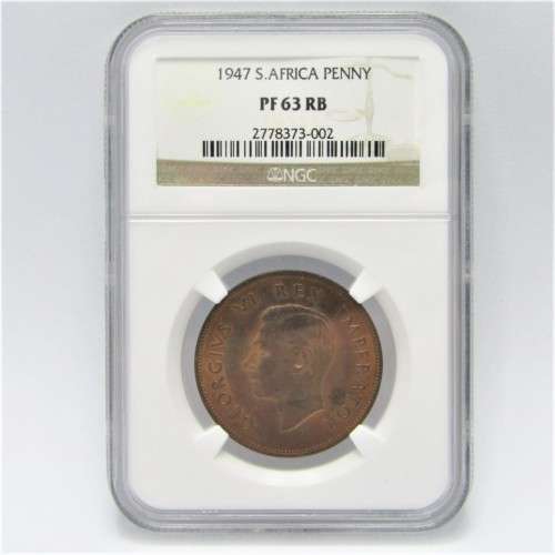 1947 SA Union Penny graded PF 63 RB by NGC - 5.5cm x 7.5cm