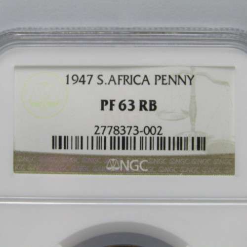 1947 SA Union Penny graded PF 63 RB by NGC - 5.5cm x 7.5cm